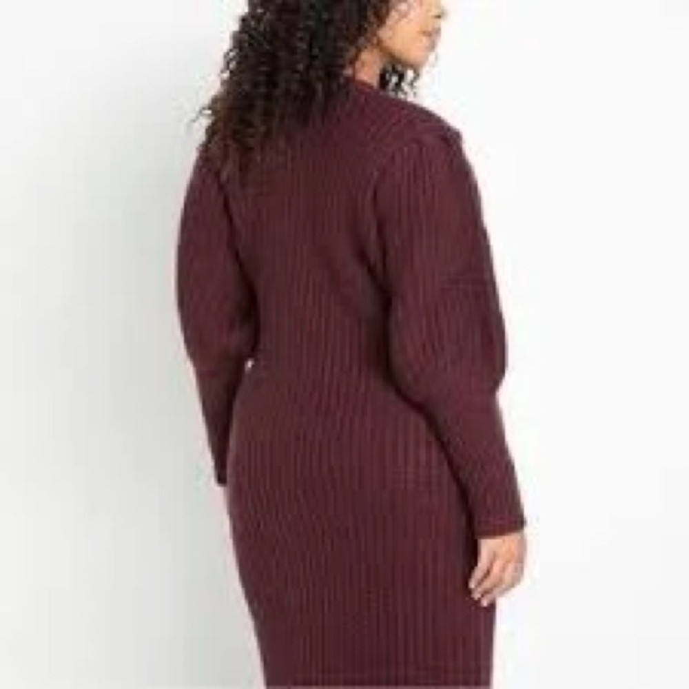 Eloquii Puff Sleeve Cardigan Sweater Dress PURPLE